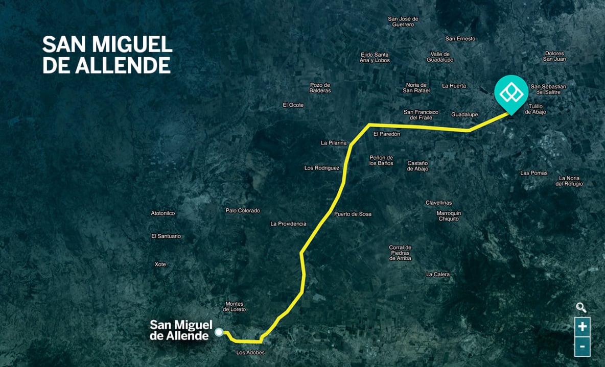 map distance world port to san miguel de allende
